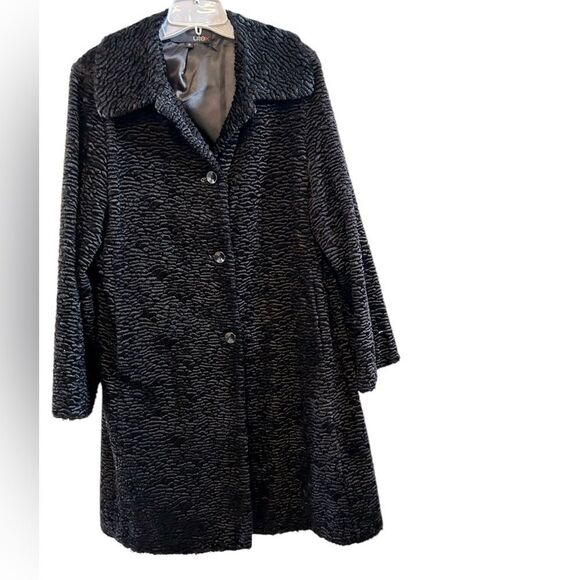 Vintage Utex Black BoucleTextured Faux Fur Long Coat Sz Large - Picture 1 of 13